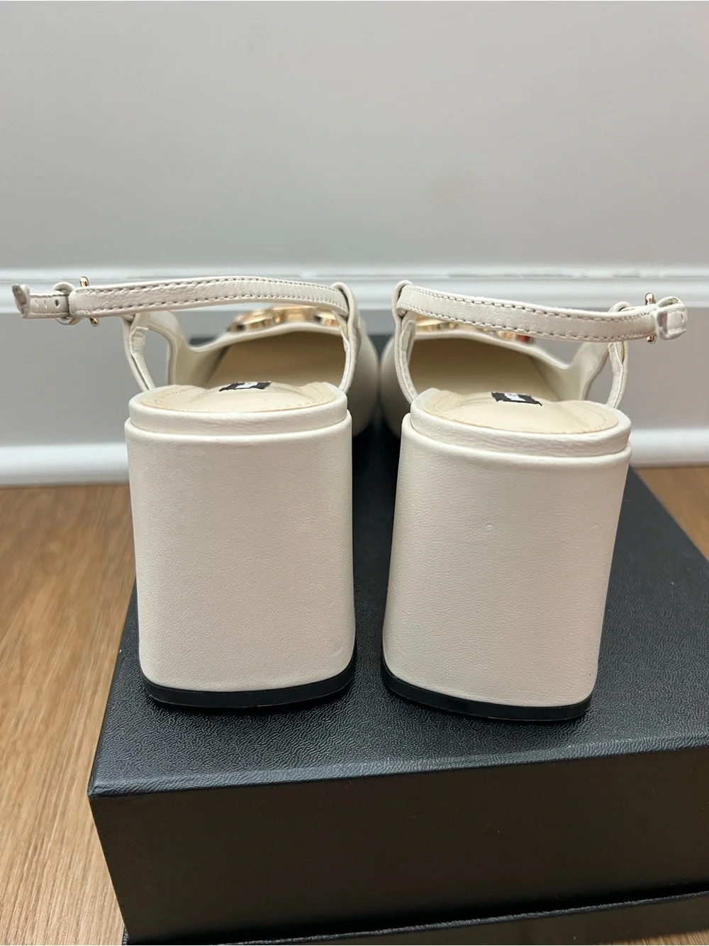 Nine West Ivory Slingback Block Heel Pumps with Gold Hardware